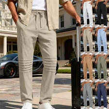Men Casual Linen Pants Workout Baggy Sweatpant Long Trousers