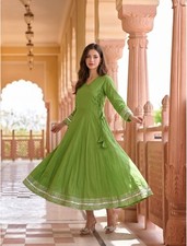 Angrakha styled Gotta lace work Anarkali Kurta. Colour - Green/Blue/Black/Pink