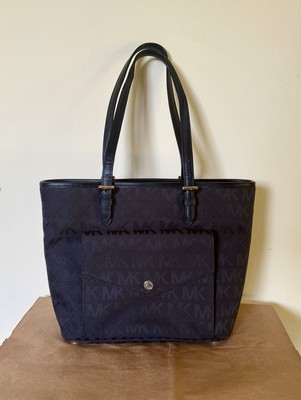 MICHAEL KORS Signature JetSet Item Solid Black Medium Pocket Multi Function Tote