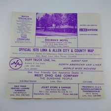 1970 Official Lima & Allen City County Map Oh...