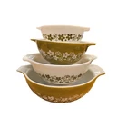 Set Of 4 Vintage Pyrex Spring Blossom Pattern, Cinderella Green Bowl Set, 1970s
