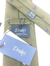 NWT Drakes London $185 Green Woven 3 Star Military Badge Emblematic Silk Tie NR