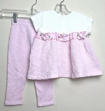 Vintage Mother-Maid USA 2T White Pink Pants Top Outfit Rose Plissé