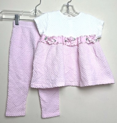 Vintage Mother-Maid USA 2T White Pink Pants Top Outfit Rose Plissé