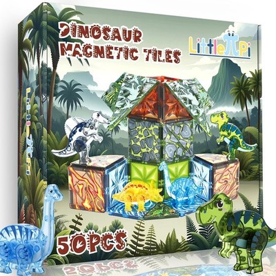 Magnetic Tiles Dinosaur Toys for Kids 3-7 Magnet Building Blocks Toddler Dino...