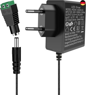 12V Netzteil 2A, AC Adapter Netzteil Eingang 200-240V, 24W 12V Power Supply für
