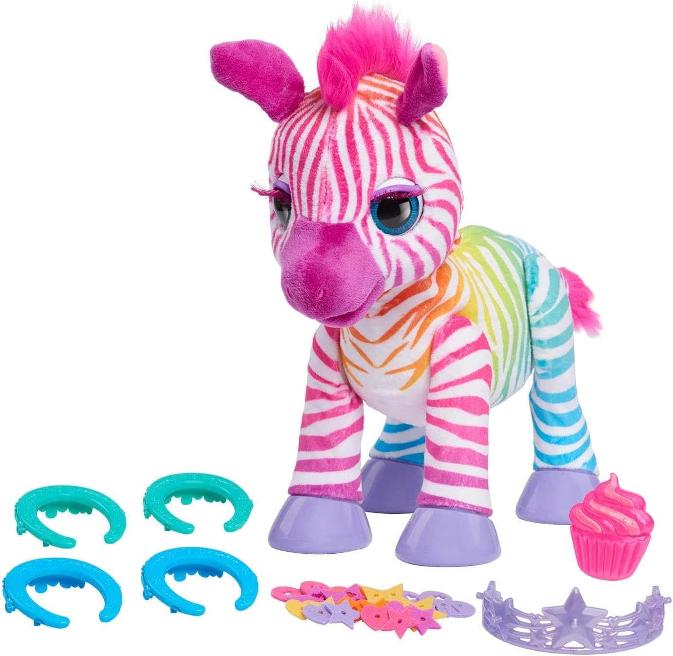 furReal Zenya Rainbow Zebra 14″ Interactive Plush + 22 Accessories New in Box