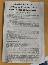 Lionel 2344 Diesel Locomotive Instructions Dated 3-51 Free Shipping