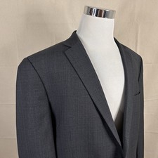 Hart Schaffner Marx 48L Sport Coat 100 Wool Gray Plaid Two Button Double Vented