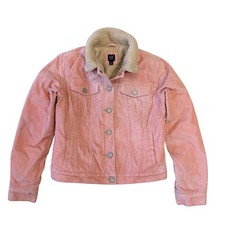 GAP Jacket Girls XL Pink Corduroy Sherpa Fleece Lined Trucker Button Front Kids
