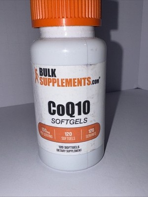 CoQ10 100mg - 120 softgels Bulk Supplements - Exp 1/27 Factory Seal over Opening