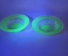 2 Vintage Anchor Hocking Miss America Uranium Green Depression Glass Berry Bowls