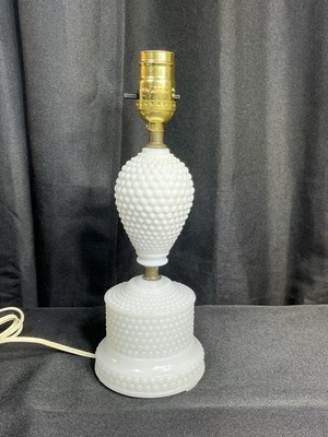 Small Vintage Milk Glass Hobnail White Table Lamp