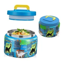8 Oz Thermo Food Jar for Hot & Cold Food for Kids, Insulated BLUE-Dinosaur