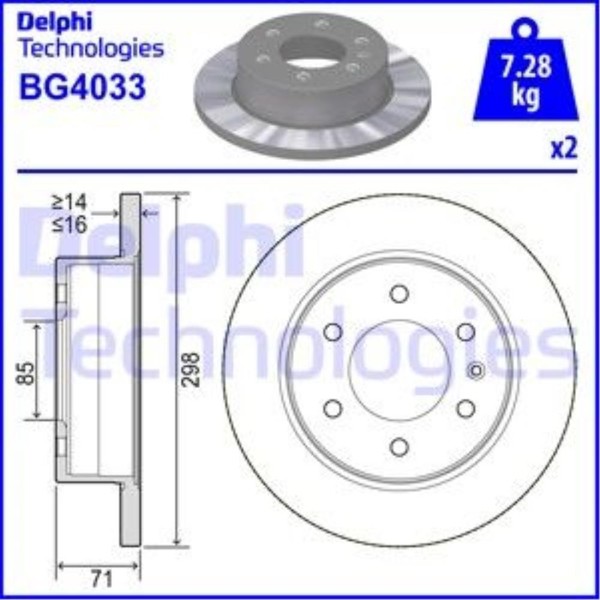 Delphi 2X Bremsscheibe Hinten Ø298 Voll FüR Mercedes-Benz Sprinter 35-T Kasten-image