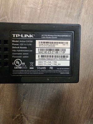 TP-LINK Archer CR700 Wireles Dual Band AC1750 DOCSIS 3.0 Cable Modem Router Only