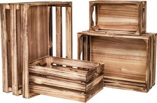 Set of 4 Large Torched Wood Decorative Storage Crates Nesting Wooden Crates