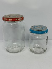 Lot of 2 Vintage Glass Baby Food Jars Gerber Red Blue Lid CRAFTS  STORAGE 1980s