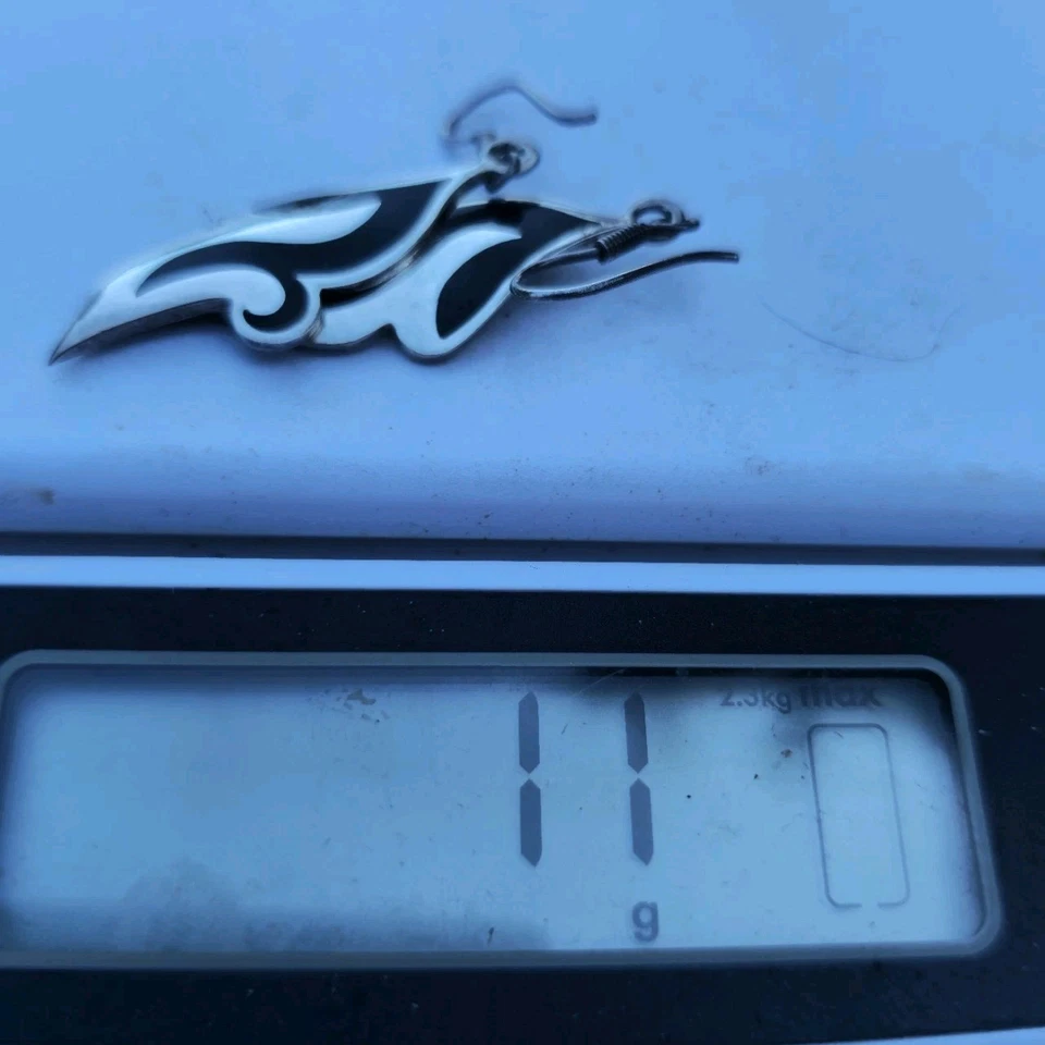 复古 Taxco 墨西哥纯银黑色珐琅火焰耳环 925 签名电视-25 — 第 4/4 张图片