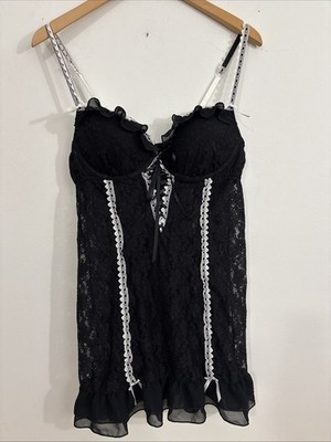 Seductive Wear Cinema Etoile Black Lace Babydoll Chemise Lace Up Large Underwire