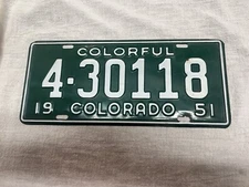 1951 COLORFUL COLORADO LICENSE PLATE “4-30118”