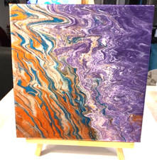 HANDMADE ACRYLIC POUR PAINTING ON 10X10 CANVAS, VARNISHED