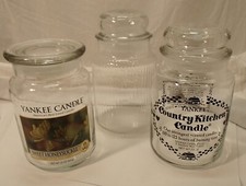 Lot of 3 Glass Lidded Empty Candle Jars Yankee Country Kitchen
