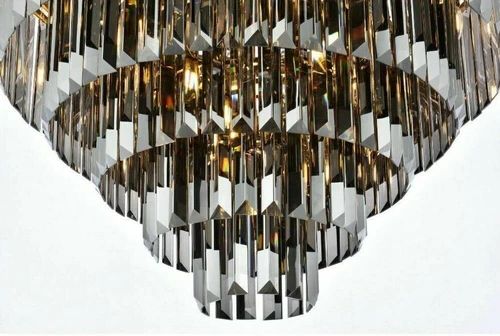 Large Polished Nickel Flush Mount Crystal Light Silver Shade Dining Room Fixture - Picture 8 of 9
