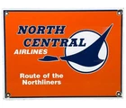 VINTAGE NORTH CENTRAL AIRLINES PORCELAIN SIGN GAS OIL AVIATION AIRPLANE HANGAR