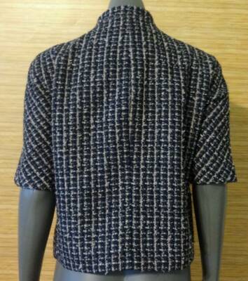 EMPORIO ARMANI Jacket Blue Tweed 3/4 Slv Zipper Pockets 46 / 14