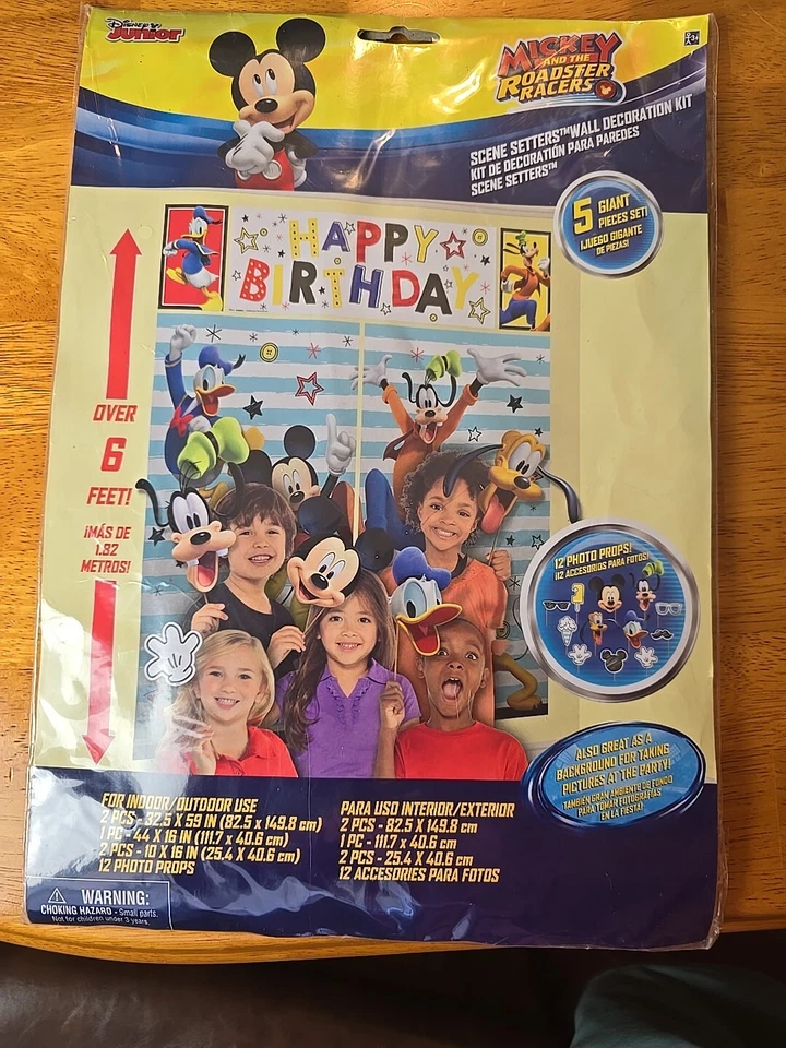 Disney Mickey Mouse Scene Setter + 12 Prop Happy Birthday Party Wall Decoration  - Image 2 of 4