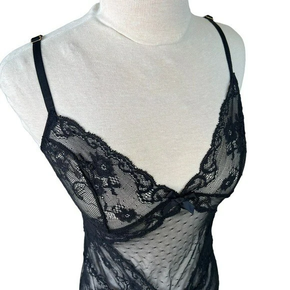 UNDERCOVER Abito Victoria's Secret molto sexy nero in pizzo trasparente slip Med regolabile punto svizzero
