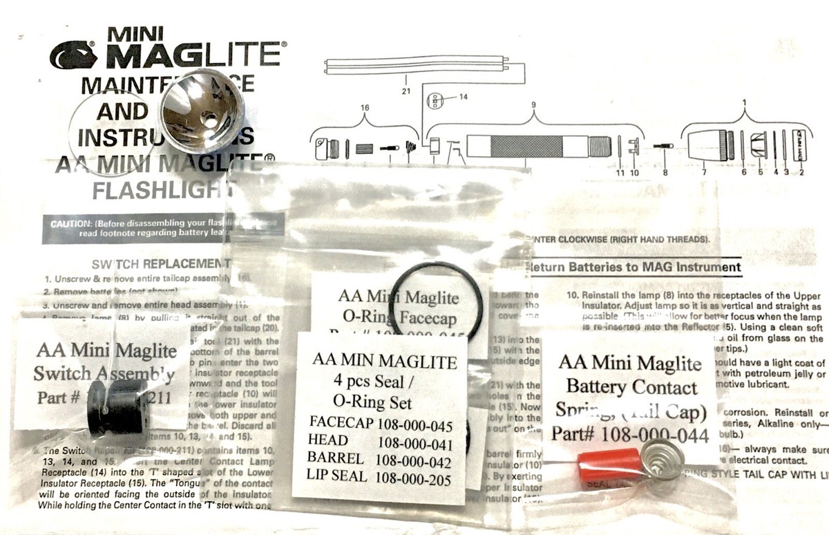 AA Mini Maglite 8 Piece Refresher Kit without Installation Tool | eBay