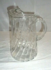 VINTAGE OPTIC SWIRL ELEGANT DESIGN GLASS WATER PITCHER WITH HANDLE & ICE SPOUT