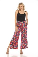 Johnny Was Workshop Floral Silk Side Slit Wide Leg Pants W69823