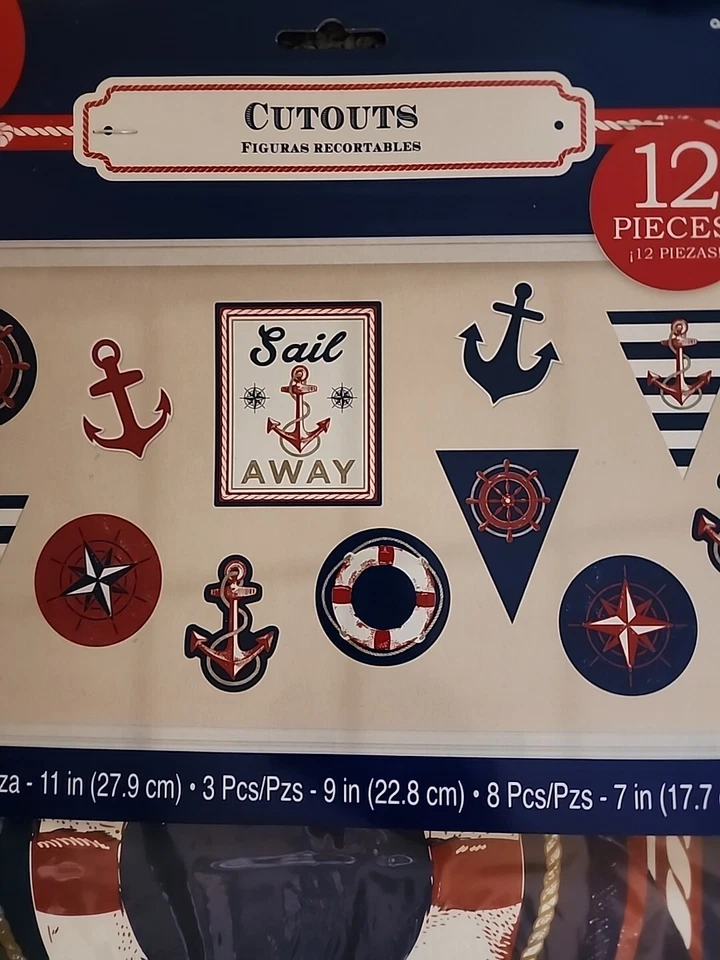 Recortes náuticos Amscan paquete económico de 12 piezas fiesta celebración varios estampados y tamaños Foto 3 de 4