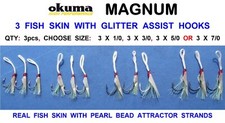 3 OKUMA FISH SKIN ASSIST HOOKS FOR SEA FISHING LURE RIG PIRK SLOW JIG SPINNER
