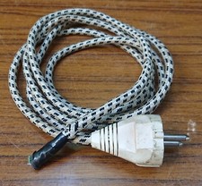 Old Cable Power Cord Fabric Cable With Plug Rubber Plug Black White