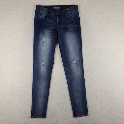Democracy Jeans Womens 6 Blue Ab Solution Skinny Jegging Distress Dark Wash