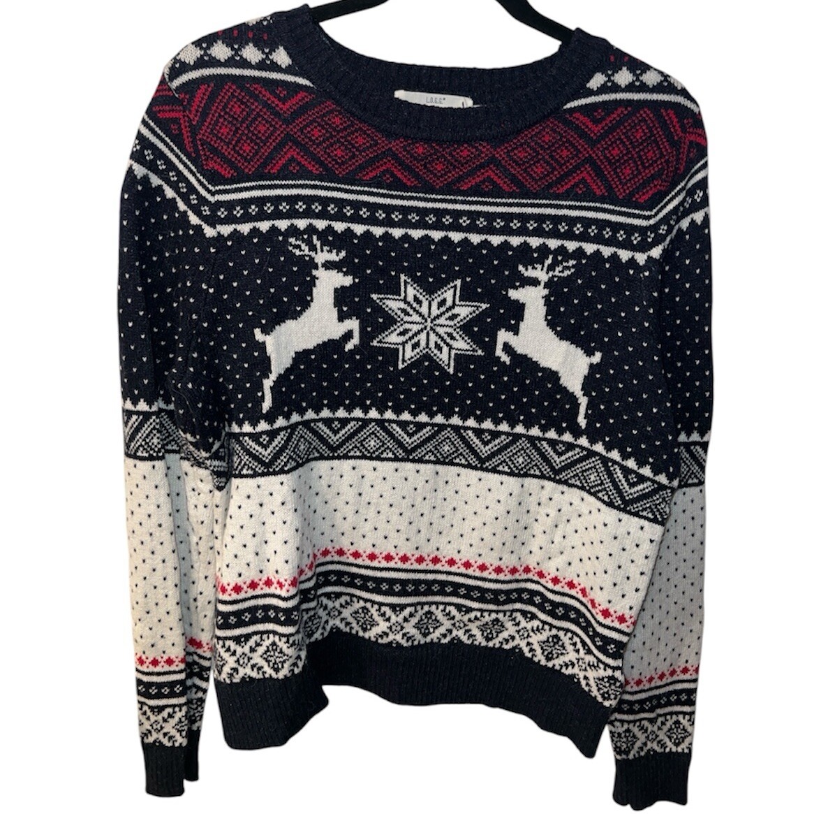 H&M LOGG Fair Isle Sweater Sz M Unisex Deer Snowflakes Nordic Pullover Alpaca