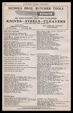 1922 Nichols Brothers Greenfield MA Butcher Tools Knives Steel Cleavers Print Ad