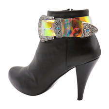 Women Boot Strap Bracelet Western Silver Metal Belt Buckle Shoe Band Adjustable