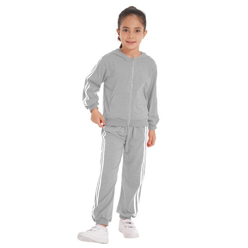 Kids Girls Sports Suit Colorblock Tops Pants Headband Sets Stage Performance - Picture 32 of 32