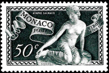 MÓNACO 1948🔥NINFA SALMACIS/escultura- François-Joseph Bosio🔥MI#348🔥MNH**OG EN MUY BUEN ESTADO