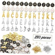 280 Pcs Letter Charm for Jewelry Making a Letter Charm Black, White Alphabet