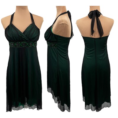 Vintage 90s City Triangles Halter Strap High Low Dress Green Black Sheer US  4-6 | eBay