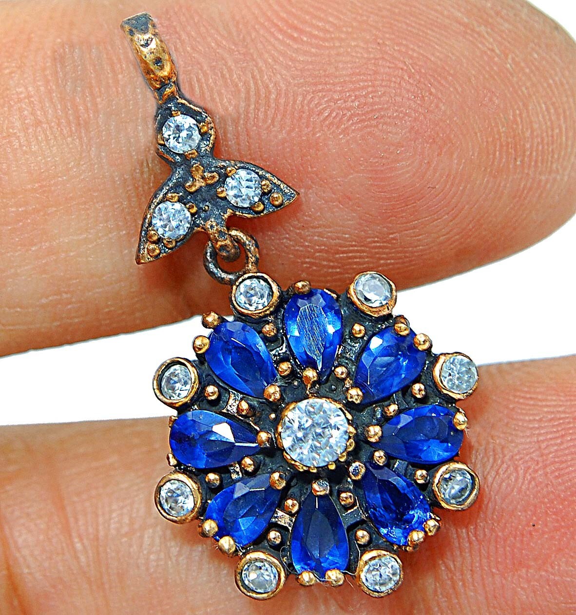 Ottoman Empire 1CT Blue Sapphire 925 Sterling Silver Pendant S2616