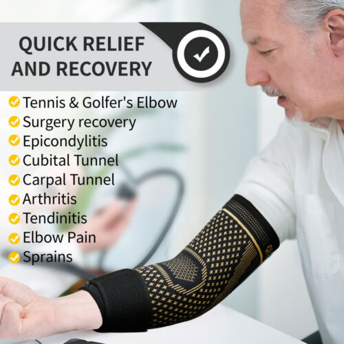 CFR Tennis Elbow Brace Support Arthritis Tendonitis Golfer Arm Joint Pain Copper - Picture 6 of 26