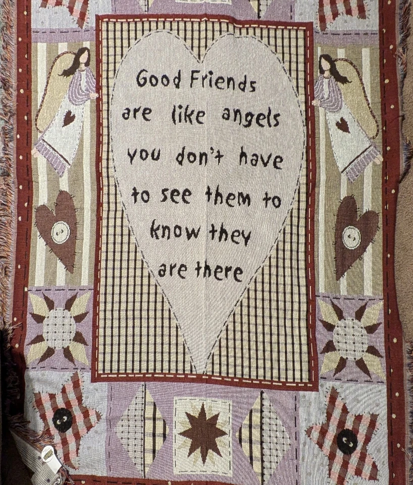 NEW Collections Etc “Friends are Like Angels”Tapestry Throw Blanket Patchwork - Image 4 of 4