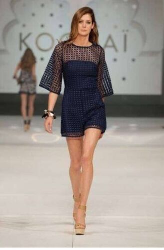 Kookai Navy Playsuit 'Carla' Broderie Short 1/2 Sleeve BNWT $240 Size 36 / 8 - Picture 1 of 16